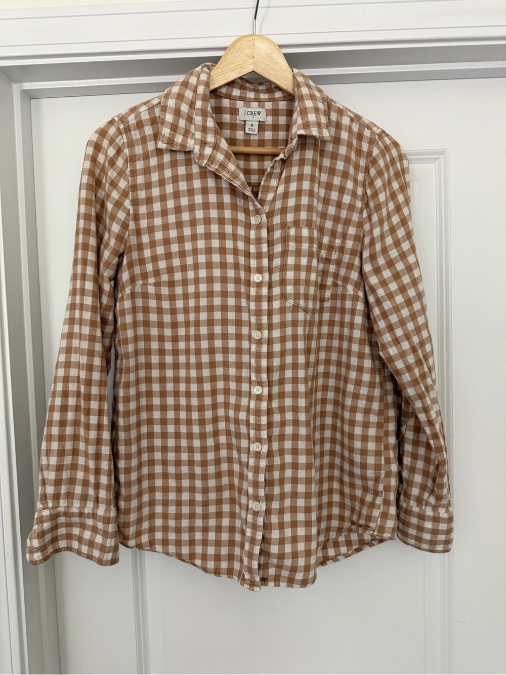 J. Crew Women’s Brown and White Gingham Button-Down Shirt
